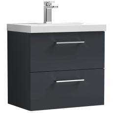 Nuie Arno Wall Hung 2-Drawer Vanity Unit with Basin-1 600mm Wide - Satin Anthracite