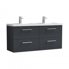 Nuie Arno Wall Hung 4-Drawer Vanity Unit with Double Polymarble Basin 1200mm Wide - Satin Anthracite