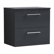 Nuie Arno Wall Hung 2-Drawer Vanity Unit with Worktop 600mm Wide - Satin Anthracite