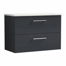 Nuie Arno Wall Hung 2-Drawer Vanity Unit with Sparkling White Worktop 800mm Wide - Satin Anthracite