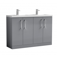 Nuie Arno Floor Standing 4-Door Vanity Unit with Double Polymarble Basin 1200mm Wide - Satin Grey