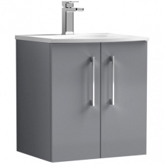 Nuie Arno Wall Hung 2-Door Vanity Unit with Basin-4 500mm Wide - Satin Grey