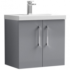 Nuie Arno Wall Hung 2-Door Vanity Unit with Basin-1 600mm Wide - Satin Grey