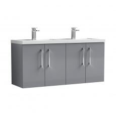 Nuie Arno Wall Hung 4-Door Vanity Unit with Double Polymarble Basin 1200mm Wide - Satin Grey