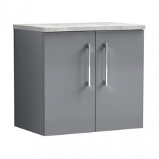 Nuie Arno Wall Hung 2-Door Vanity Unit with Bellato Grey Worktop 600mm Wide - Satin Grey