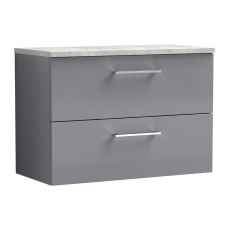 Nuie Arno Wall Hung 2-Drawer Vanity Unit with Bellato Grey Worktop 800mm Wide - Satin Grey