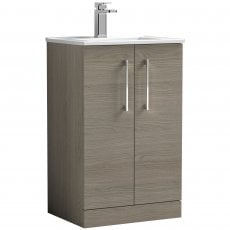 Nuie Arno Floor Standing 2-Door Vanity Unit with Basin-2 500mm Wide - Solace Oak Woodgrain