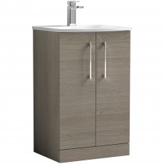 Nuie Arno Floor Standing 2-Door Vanity Unit with Basin-4 500mm Wide - Solace Oak Woodgrain