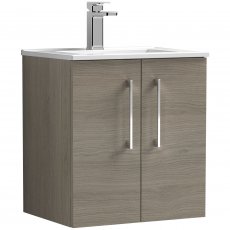 Nuie Arno Wall Hung 2-Door Vanity Unit with Basin-2 500mm Wide - Solace Oak Woodgrain