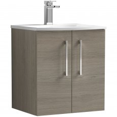 Nuie Arno Wall Hung 2-Door Vanity Unit with Basin-4 500mm Wide - Solace Oak Woodgrain