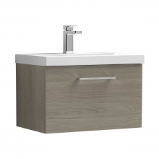 Nuie Arno Wall Hung 1-Drawer Vanity Unit with Basin-1 600mm Wide - Solace Oak Woodgrain