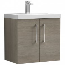 Nuie Arno Wall Hung 2-Door Vanity Unit with Basin-1 600mm Wide - Solace Oak Woodgrain