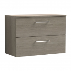 Nuie Arno Wall Hung 2-Drawer Vanity Unit with Worktop 800mm Wide - Solace Oak Woodgrain