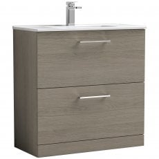 Nuie Arno Floor Standing 2-Drawer Vanity Unit with Basin-2 800mm Wide - Solace Oak Woodgrain