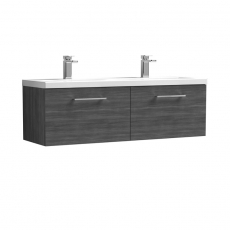 Nuie Arno Wall Hung 2-Drawer Vanity Unit with Double Ceramic Basin 1200mm Wide - Anthracite Woodgrain