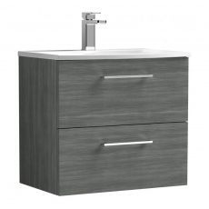 Nuie Arno Wall Hung 2-Drawer Vanity Unit with Basin-4 600mm Wide - Anthracite Woodgrain