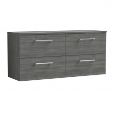 Nuie Arno Wall Hung 4-Drawer Vanity Unit with Worktop 1200mm Wide - Anthracite Woodgrain