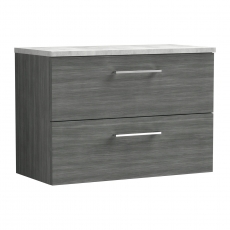 Nuie Arno Wall Hung 2-Drawer Vanity Unit with Bellato Grey Worktop 800mm Wide - Anthracite Woodgrain