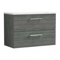 Nuie Arno Wall Hung 2-Drawer Vanity Unit with Sparkling White Worktop 800mm Wide - Anthracite Woodgrain