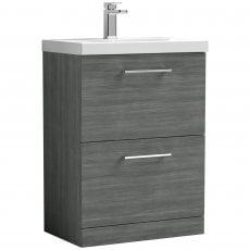 Nuie Arno Floor Standing 2-Drawer Vanity Unit with Basin-1 600mm Wide - Anthracite Woodgrain