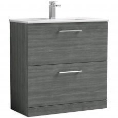 Nuie Arno Floor Standing 2-Drawer Vanity Unit with Basin-2 800mm Wide - Anthracite Woodgrain