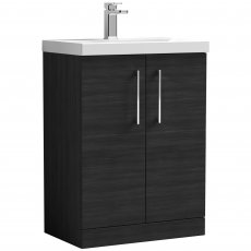 Nuie Arno Floor Standing 2-Door Vanity Unit with Basin-1 600mm Wide - Black Woodgrain