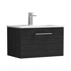 Nuie Arno Wall Hung 1-Drawer Vanity Unit with Basin-2 600mm Wide - Black Woodgrain