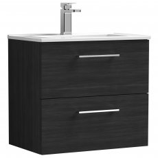 Nuie Arno Wall Hung 2-Drawer Vanity Unit with Basin-2 600mm Wide - Black Woodgrain