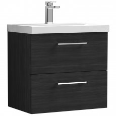 Nuie Arno Wall Hung 2-Drawer Vanity Unit with Basin-3 600mm Wide - Black Woodgrain