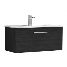 Nuie Arno Wall Hung 1-Drawer Vanity Unit with Basin-2 800mm Wide - Black Woodgrain