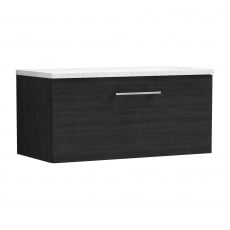 Nuie Arno Wall Hung 1-Drawer Vanity Unit with Sparkling White Worktop 800mm Wide - Black Woodgrain