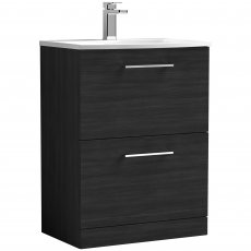 Nuie Arno Floor Standing 2-Drawer Vanity Unit with Basin-4 600mm Wide - Black Woodgrain