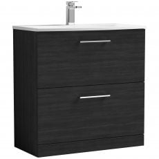 Nuie Arno Floor Standing 2-Drawer Vanity Unit with Basin-4 800mm Wide - Black Woodgrain