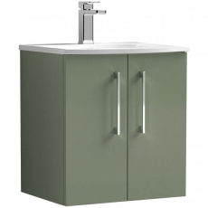 Nuie Arno Wall Hung 2-Door Vanity Unit with Basin-4 500mm Wide - Satin Green