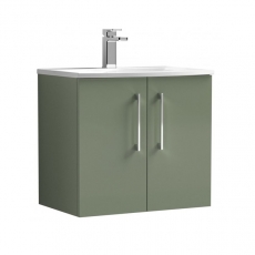 Nuie Arno Wall Hung 2-Door Vanity Unit with Basin-4 600mm Wide - Satin Green