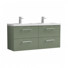 Nuie Arno Wall Hung 4-Drawer Vanity Unit with Double Polymarble Basin 1200mm Wide - Satin Green