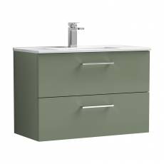 Nuie Arno Wall Hung 2-Drawer Vanity Unit with Basin-2 800mm Wide - Satin Green