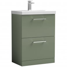 Nuie Arno Floor Standing 2-Drawer Vanity Unit with Basin-1 600mm Wide - Satin Green