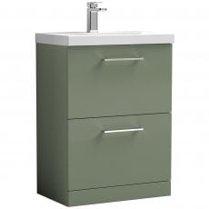 Nuie Arno Floor Standing 2-Drawer Vanity Unit with Basin-3 600mm Wide - Satin Green