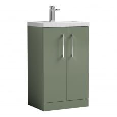 Nuie Arno Compact Floor Standing 2-Door Vanity Unit with Polymarble Basin 500mm Wide - Satin Green