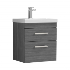 Nuie Athena Wall Hung 2-Drawer Vanity Unit with Basin-1 500mm Wide - Anthracite Woodgrain