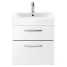 Nuie Athena Wall Hung 2-Drawer Vanity Unit with Basin-2 500mm Wide - Gloss White