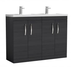 Nuie Athena Floor Standing 4-Door Vanity Unit with Double Basin 1200mm Wide - Charcoal Black Woodgrain