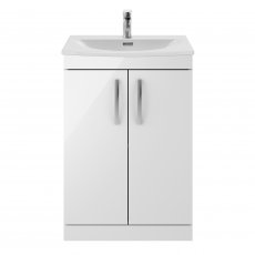 Nuie Athena Floor Standing 2-Door Vanity Unit with Basin-4 600mm Wide - Gloss White