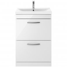 Nuie Athena Floor Standing 2-Drawer Vanity Unit with Basin-1 600mm Wide - Gloss White