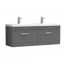 Nuie Athena Wall Hung 2-Drawer Vanity Unit with Double Ceramic Basin 1200mm Wide - Anthracite Woodgrain