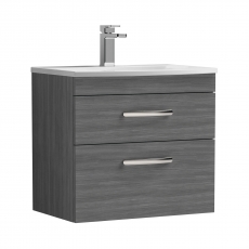 Nuie Athena Wall Hung 2-Drawer Vanity Unit with Basin-4 600mm Wide - Anthracite Woodgrain