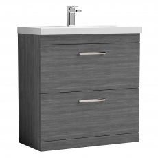 Nuie Athena Floor Standing 2-Drawer Vanity Unit with Basin-1 800mm Wide - Anthracite Woodgrain