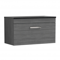 Nuie Athena Wall Hung 1-Drawer Vanity Unit with Sparkling Black Worktop 800mm Wide - Anthracite Woodgrain