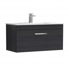 Nuie Athena Wall Hung 1-Drawer Vanity Unit with Basin-2 800mm Wide - Charcoal Black